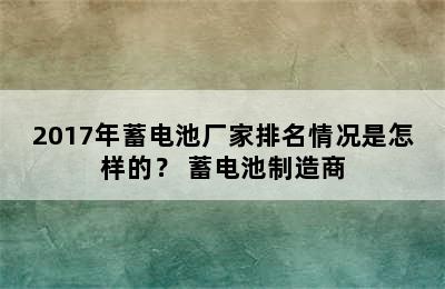 2017年蓄电池厂家排名情况是怎样的？ 蓄电池制造商